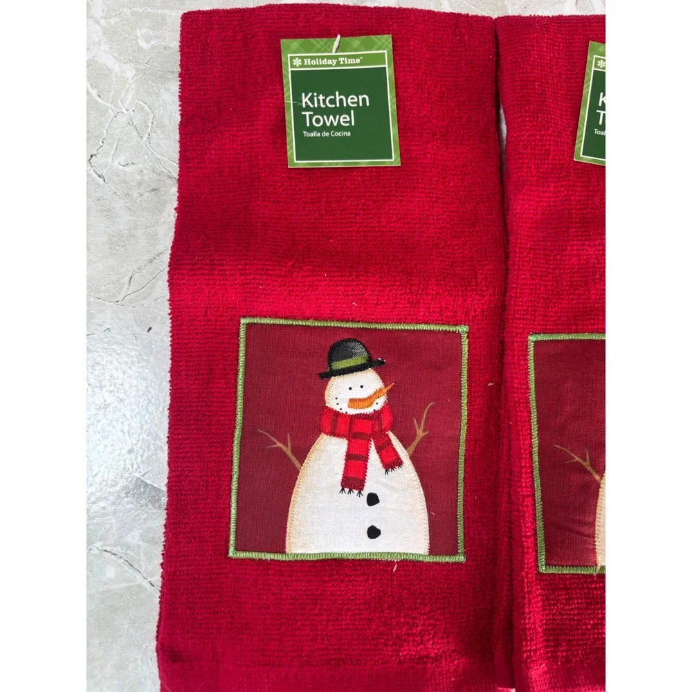 Holiday Time Red Snowman Kitchen Towel and Pot Holder Set 4 Piece New Holiday‎